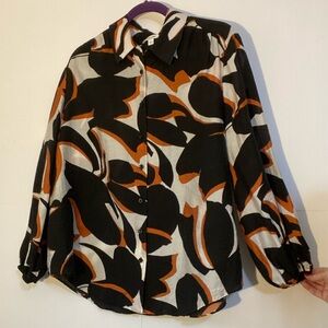Chico's Black, White and Orange Abstract Button Down Shirt